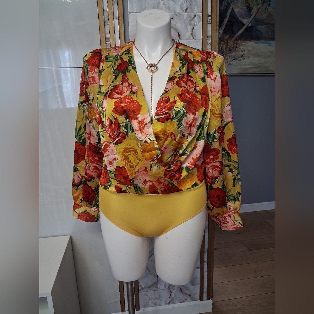 Floral Wrap Bodysuit Top